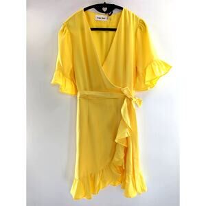 Line & Dot Yellow Ruffle Wrap Dress